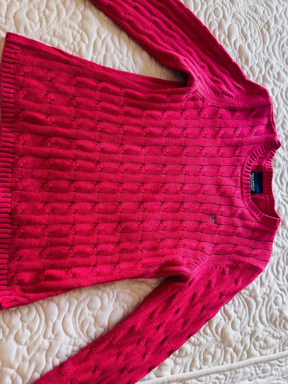Polo by Ralph Lauren Cable Knit Crewneck Sweater - Bright Pink - Picture 2 of 3